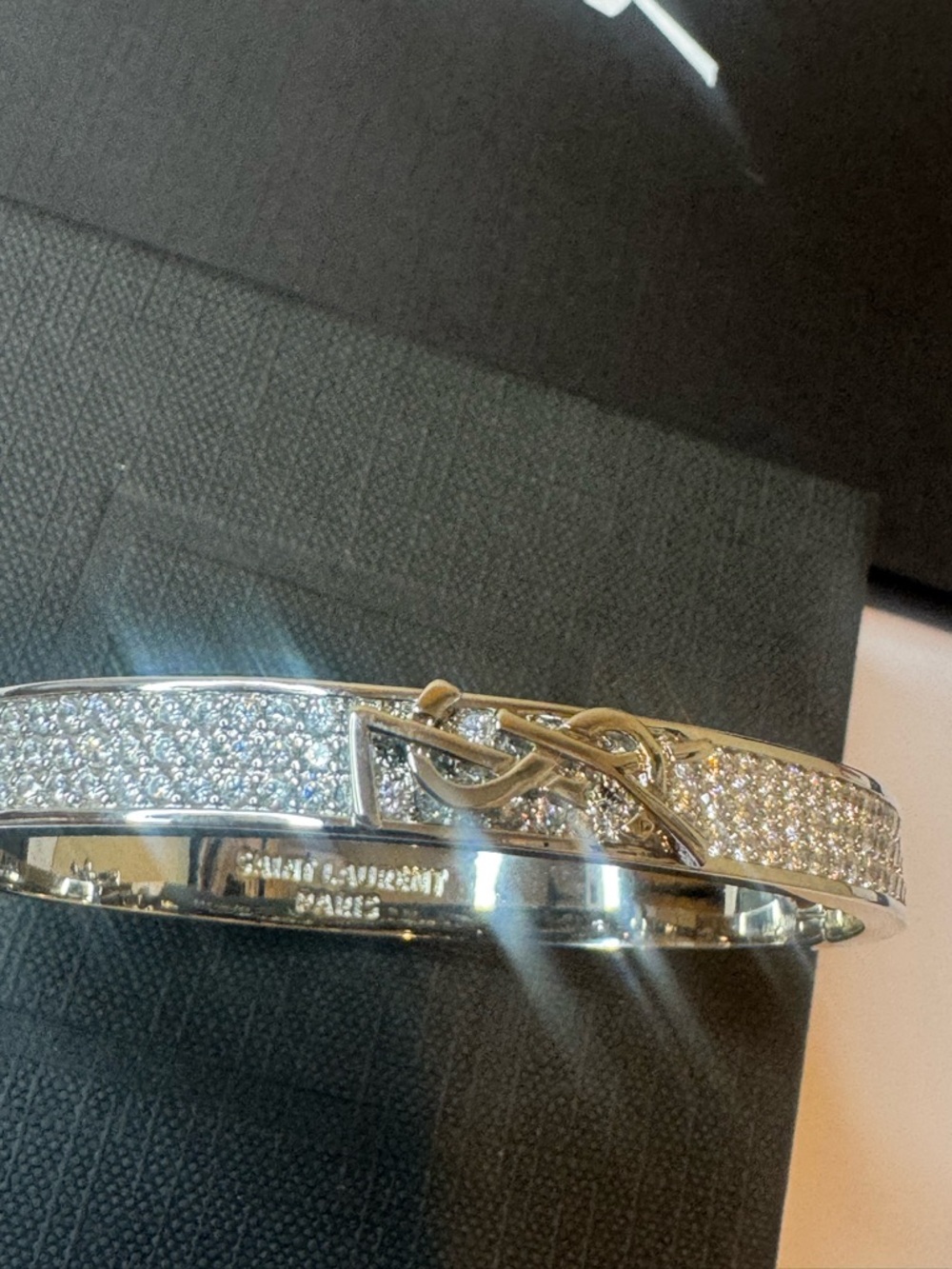 Saint Laurent Silver Crystal Logo Pavé Bracelet - Picture 7 of 13